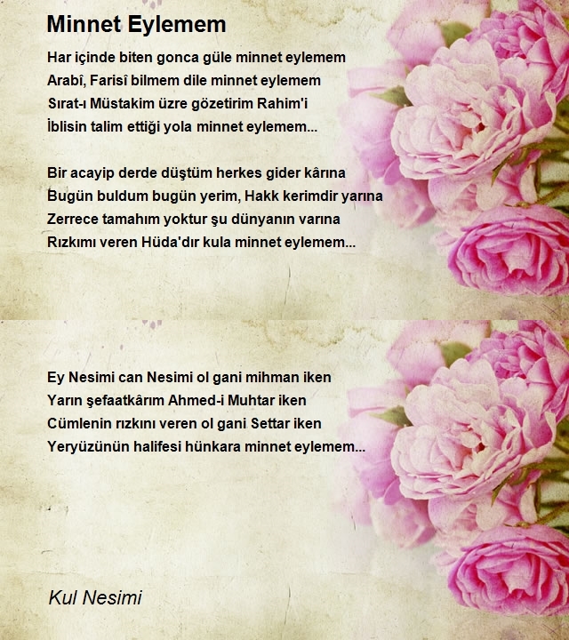 Minnet Eylemem Şiiri